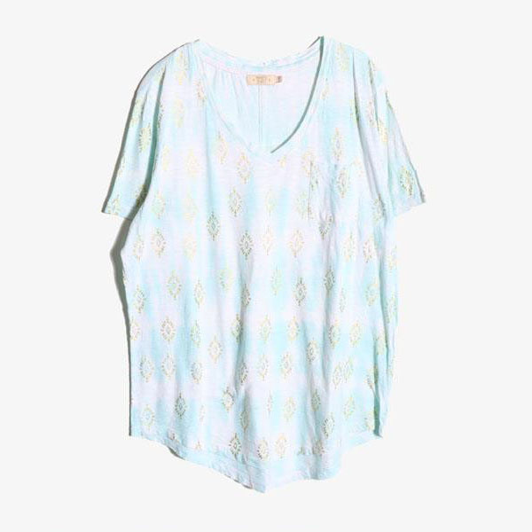 PARADISE SHORES -  코튼 브이넥 패턴 티셔츠   Women XL