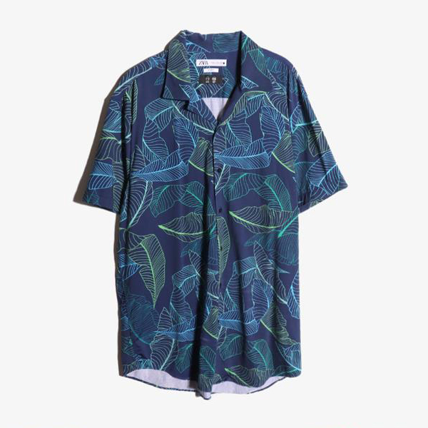 ZARA - 자라 폴리 엘라스티 패턴 오픈카라 셔츠   Man XL